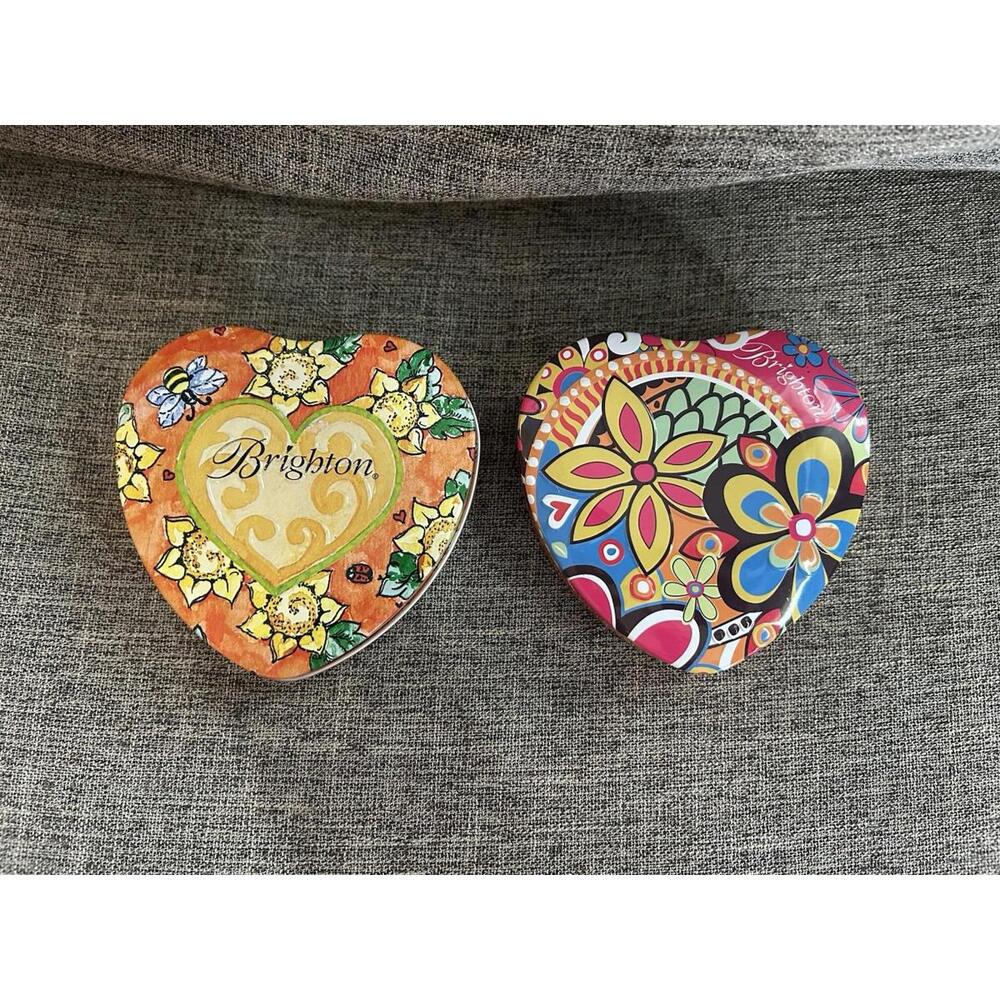 Brighton Heart Shaped Tins Lot of 2 Jewelry Trinket Boxes Collectible Empty